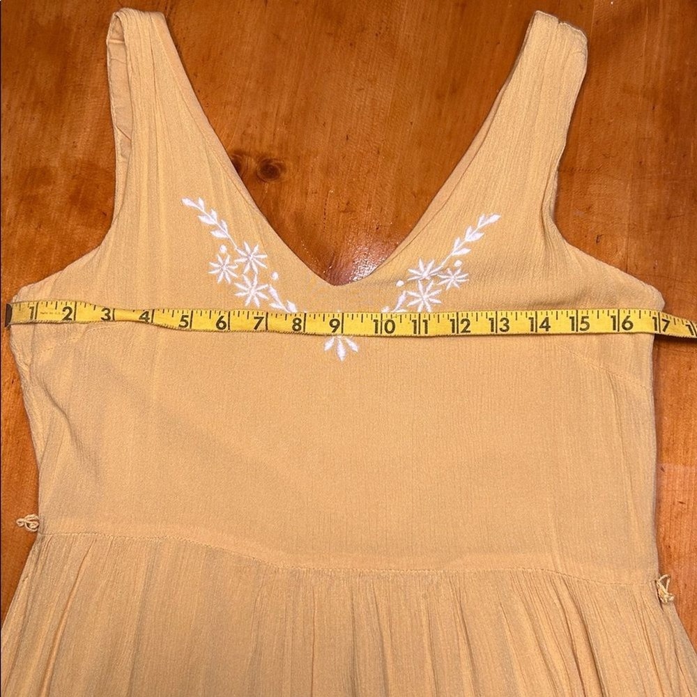 Joie Embroidered Tiered Boho Cottagecore Mustard Yellow Midi Dress Sleeveless - Picture 5 of 9